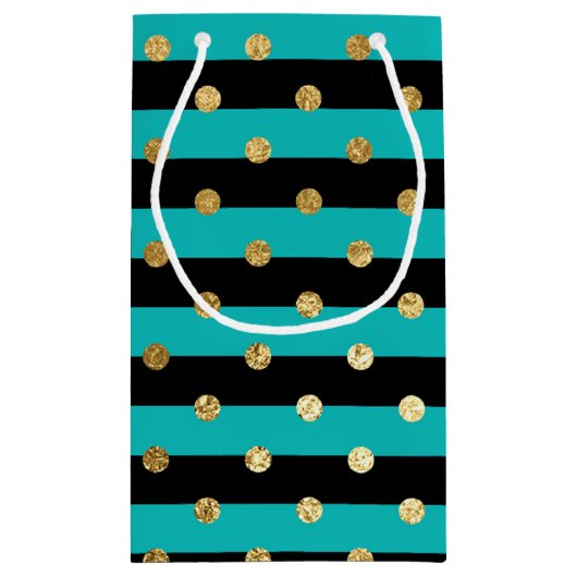 Turquoise strepen met Polka Dots Verjaardagsfeest Klein Cadeauzakje (Achterkant)