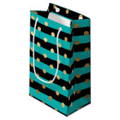 Turquoise strepen met Polka Dots Verjaardagsfeest Klein Cadeauzakje (Voorkant Gekanteld)