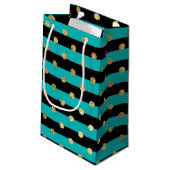 Turquoise strepen met Polka Dots Verjaardagsfeest Klein Cadeauzakje (Achterkant Gekanteld)
