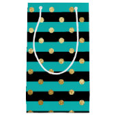 Turquoise strepen met Polka Dots Verjaardagsfeest Klein Cadeauzakje (Voorkant)