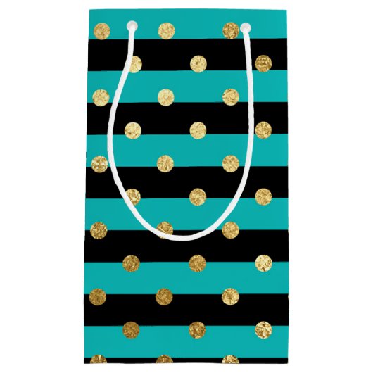 Turquoise strepen met Polka Dots Verjaardagsfeest Klein Cadeauzakje (Voorkant)