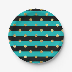 Turquoise strepen met Polka Dots Verjaardagsfeest Papieren Bordje