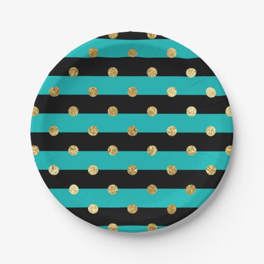 Turquoise strepen met Polka Dots Verjaardagsfeest Papieren Bordje (Voorkant)