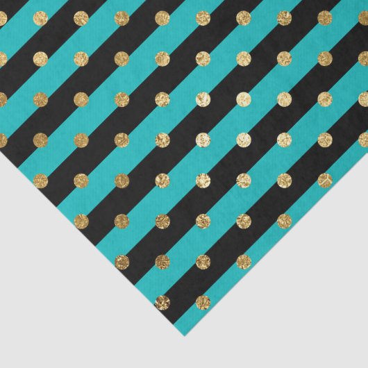 Turquoise strepen met Polka Dots Verjaardagsfeest Tissuepapier (Detail)