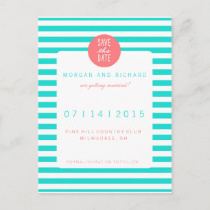 Turquoise strepen - Save the Date Briefkaarten