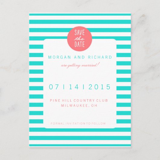 Turquoise strepen - Save the Date Briefkaarten (Voorkant)