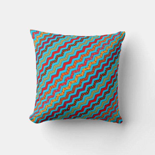 Turquoise Strepen Zig Zag Geometrische Ontwerpen K Kussen (Voorkant)