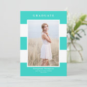 Turquoise Strepenpatroon 2022 Foto Afstudeeruitnod Aankondiging (Staand voorkant)