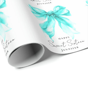 Turquoise Strik Verleidelijke Script Sweet 16 Fees Cadeaupapier