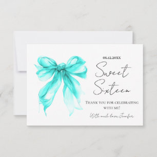 Turquoise Strikje Coquette Script Sweet 16 Bedankt