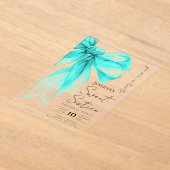 Turquoise Strikje Coquette Script Sweet 16 Feest Acryl Uitnodigingen (Laagn)