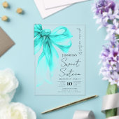 Turquoise Strikje Coquette Script Sweet 16 Feest Acryl Uitnodigingen (Insitu (Huwelijk))