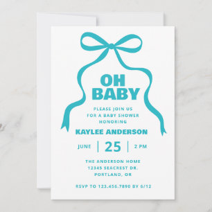 Turquoise Strikje Geslacht Neutrale Baby Shower Kaart