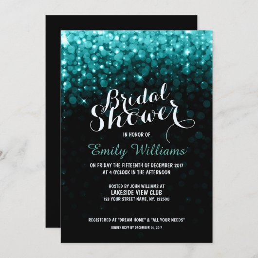 Turquoise string lichten bokeh vrijgezellenfeest kaart (Voorkant / Achterkant)