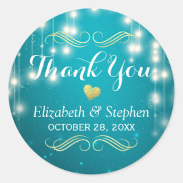 Turquoise String Lights Wedding Favor Dank u Ronde Sticker