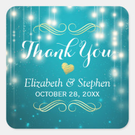 Turquoise String Lights Wedding Favor Dank u Vierkante Sticker