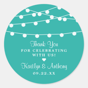 Turquoise String Lights Wedding Favor Ronde Sticker