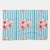 Turquoise Stripe Hibiscus Flower Kitchen Towel Theedoek (Horizontaal)