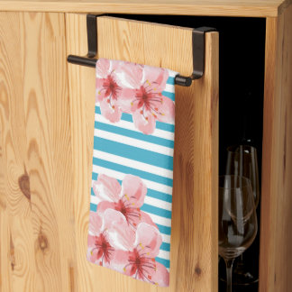 Turquoise Stripe Hibiscus Flower Kitchen Towel Theedoek