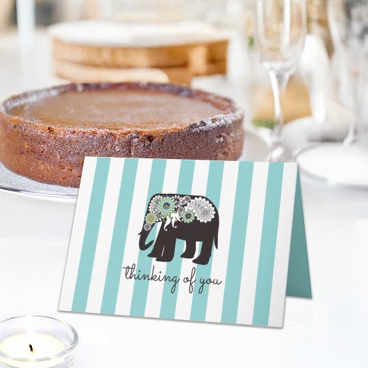 Turquoise Stripe Paisley Elephant Denken aan jou Kaart