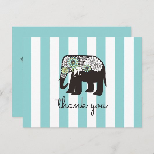 Turquoise Stripe Paisley Elephant Hartelijk dank Briefkaart (Voorkant / Achterkant)