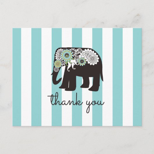Turquoise Stripe Paisley Elephant Hartelijk dank Briefkaart (Voorkant)