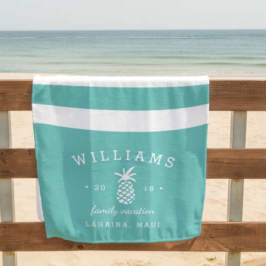 Turquoise Stripe Personalized Family Vacation Strandlaken