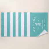 Turquoise Stripe Personalized Family Vacation Strandlaken (Voorkant)