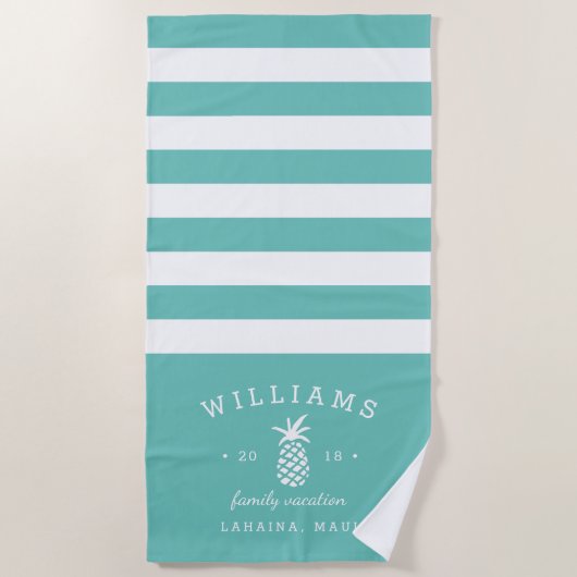Turquoise Stripe Personalized Family Vacation Strandlaken (Voorkant)