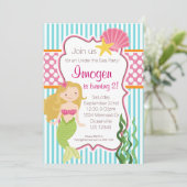 Turquoise Stripe, Pink Polka Dot Blonde Mermaid Kaart (Staand voorkant)