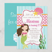 Turquoise Stripe, Pink Polka Dot Brunette Mermaid Kaart (Voorkant / Achterkant)