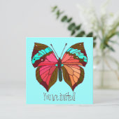 Turquoise Striped Butterfly Invitation Kaart (Staand voorkant)