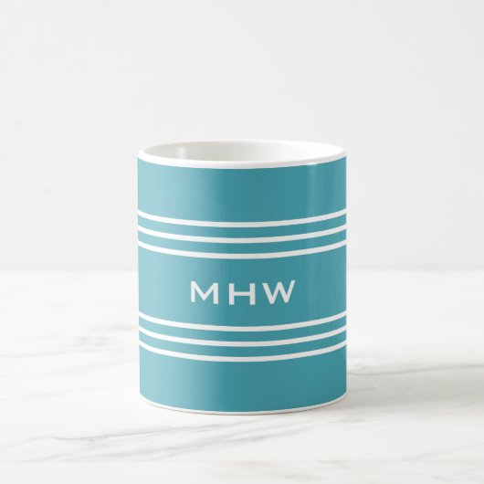 Turquoise Stripes aangepaste monogram-mokken Koffiemok (Center)