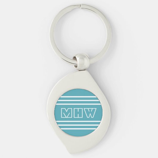 Turquoise Stripes aangepaste monogram sleutelketen Sleutelhanger (Voorkant)