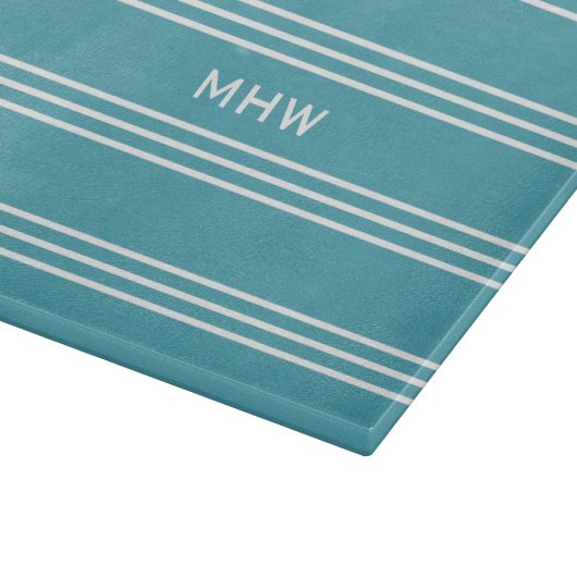 Turquoise Stripes aangepaste monogram snijplaten Snijplank (Hoek)