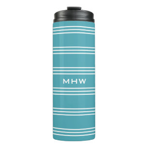 Turquoise Stripes aangepaste monogram tumbler Thermosbeker