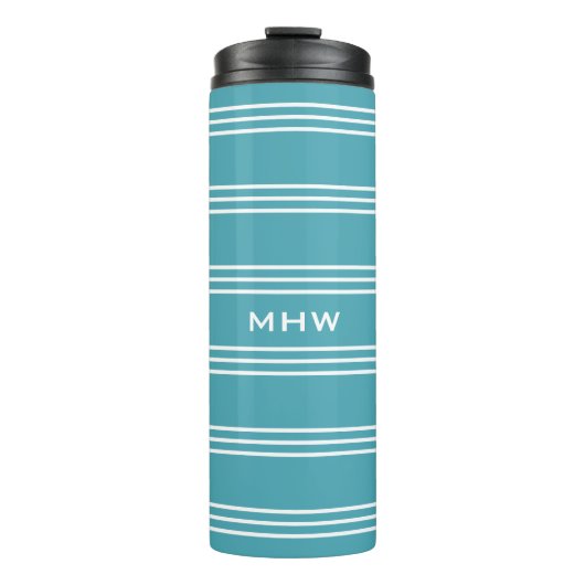 Turquoise Stripes aangepaste monogram tumbler Thermosbeker (Voorkant)