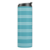 Turquoise Stripes aangepaste monogram tumbler Thermosbeker (Gedraaid links)