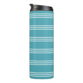 Turquoise Stripes aangepaste monogram tumbler Thermosbeker (Geroteerd rechts)