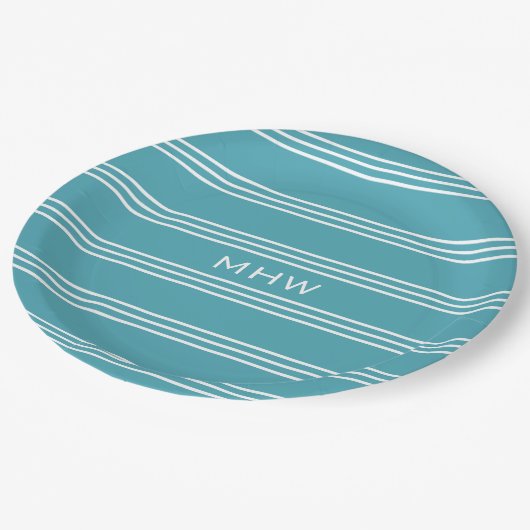 Turquoise Stripes bord aangepast monogram (Gekanteld)