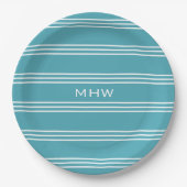 Turquoise Stripes bord aangepast monogram (Voorkant)
