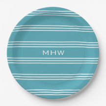 Turquoise Stripes bord aangepast monogram