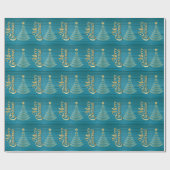 Turquoise Stripes en Gold Scribble-kerstboom Cadeaupapier (Vlak)