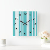 Turquoise Stripes Pattern Wall Clock Vierkante Klok (Huis)