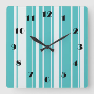 Turquoise Stripes Pattern Wall Clock Vierkante Klok