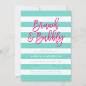 Turquoise Stripes Pink Brunch Bubble Vrijgezellenf Kaart (Voorkant)