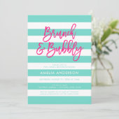 Turquoise Stripes Pink Brunch Bubble Vrijgezellenf Kaart (Staand voorkant)