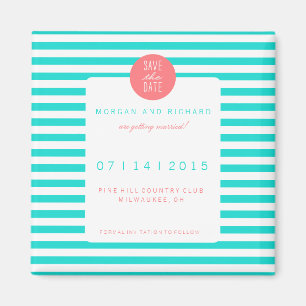 Turquoise Stripes - Save the Date Magnets Magneet