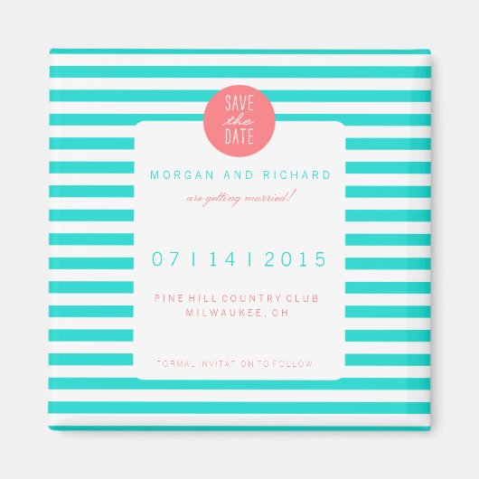 Turquoise Stripes - Save the Date Magnets Magneet (Voorkant)