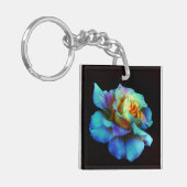 Turquoise Stropdas geverfd Roos Sleutelhanger (Voorkant Links)